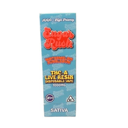 Sugar Rush THCA Live Resin Disposable 1000mg-Sugar Rush-Watermelon Bubblegum (Sativa)-NYC Glass