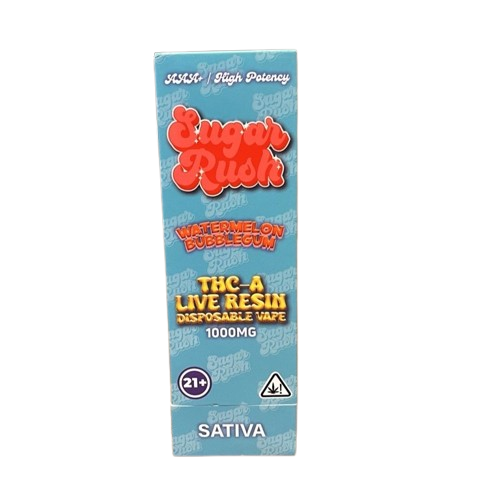 Sugar Rush THCA Live Resin Disposable 1000mg-THC Disposables-Sugar Rush-Watermelon Bubblegum (Sativa)-NYC Glass