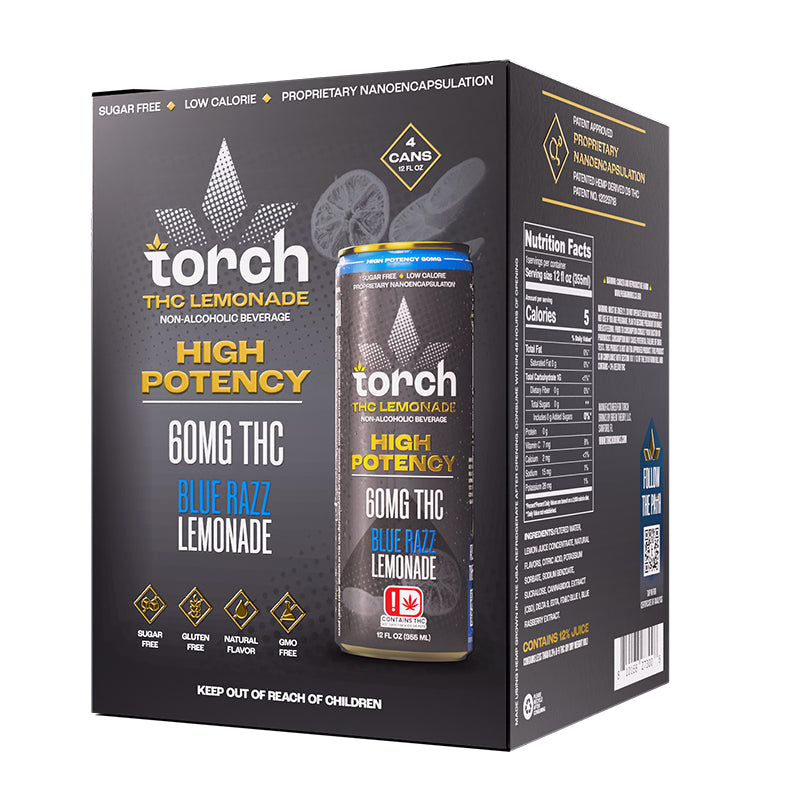 Torch High Potency THC Seltzer 12oz 4pk-Torch-Blue Razz Lemonade 4pk-NYC Glass