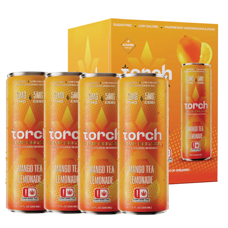 Torch THC Infused Seltzer & Iced Tea 12oz 4pk-Torch-Mango Tea Lemonade 4pk-NYC Glass