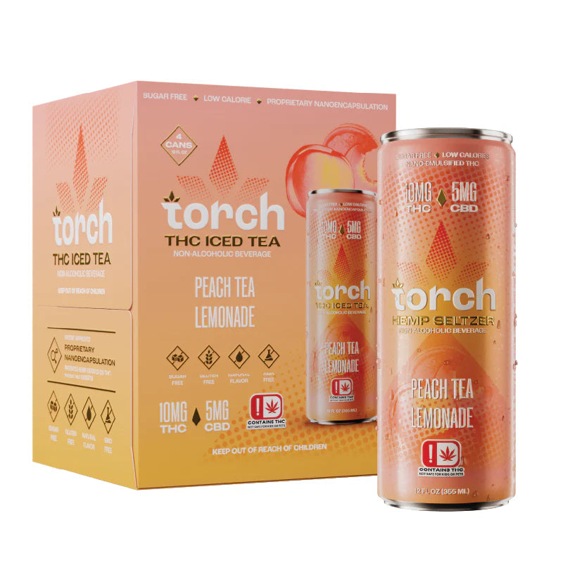 Torch THC Infused Seltzer & Iced Tea 12oz 4pk-Torch-Peach Tea Lemonade 4pk-NYC Glass