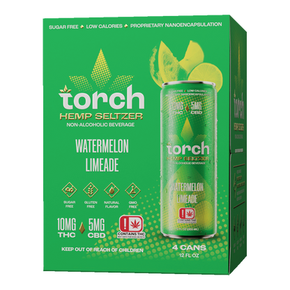 Torch THC Infused Seltzer & Iced Tea 12oz 4pk-Torch-Watermelon Limeade Seltzer 4pk-NYC Glass