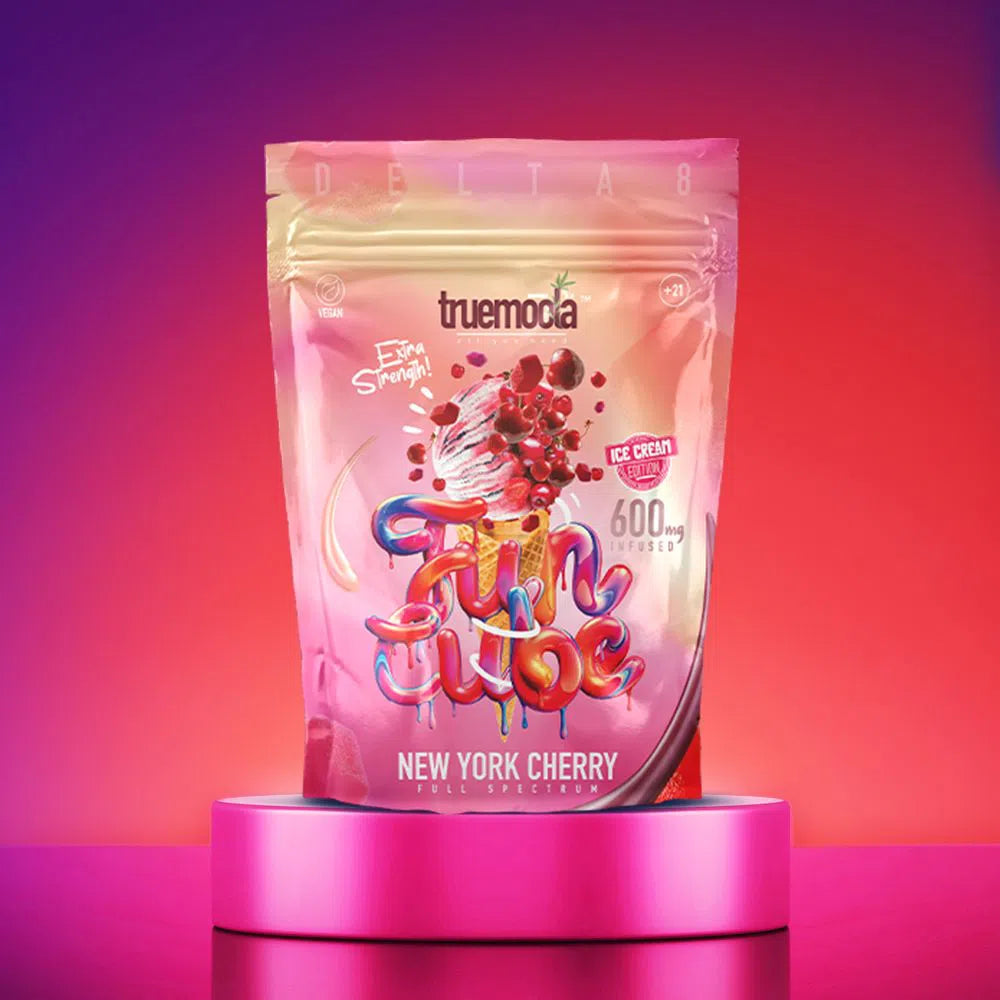 Truemoola Delta 8 Vegan Cube Gummies 600mg-Truemoola-New York Cherry-NYC Glass