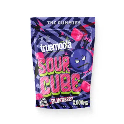 Truemoola Live Resin Infused Sour Cube Full Spectrum THC Gummies 2000mg Bag-Truemoola-Blueberry-NYC Glass