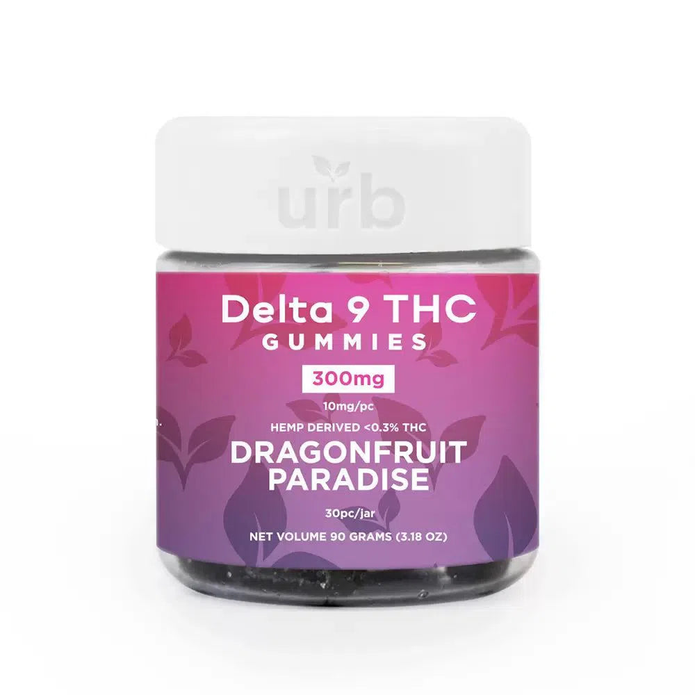 URB Delta 9 THC Gummies 300mg 30ct Jar-URB-Dragonfruit Paradise-NYC Glass