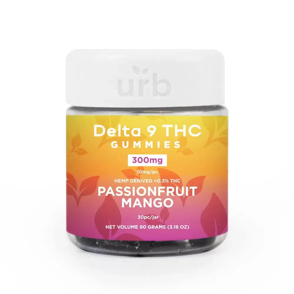 URB Delta 9 THC Gummies 300mg 30ct Jar-URB-Passionfruit Mango-NYC Glass