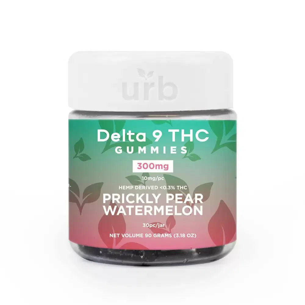 URB Delta 9 THC Gummies 300mg 30ct Jar-URB-Prickly Pear Watermelon-NYC Glass