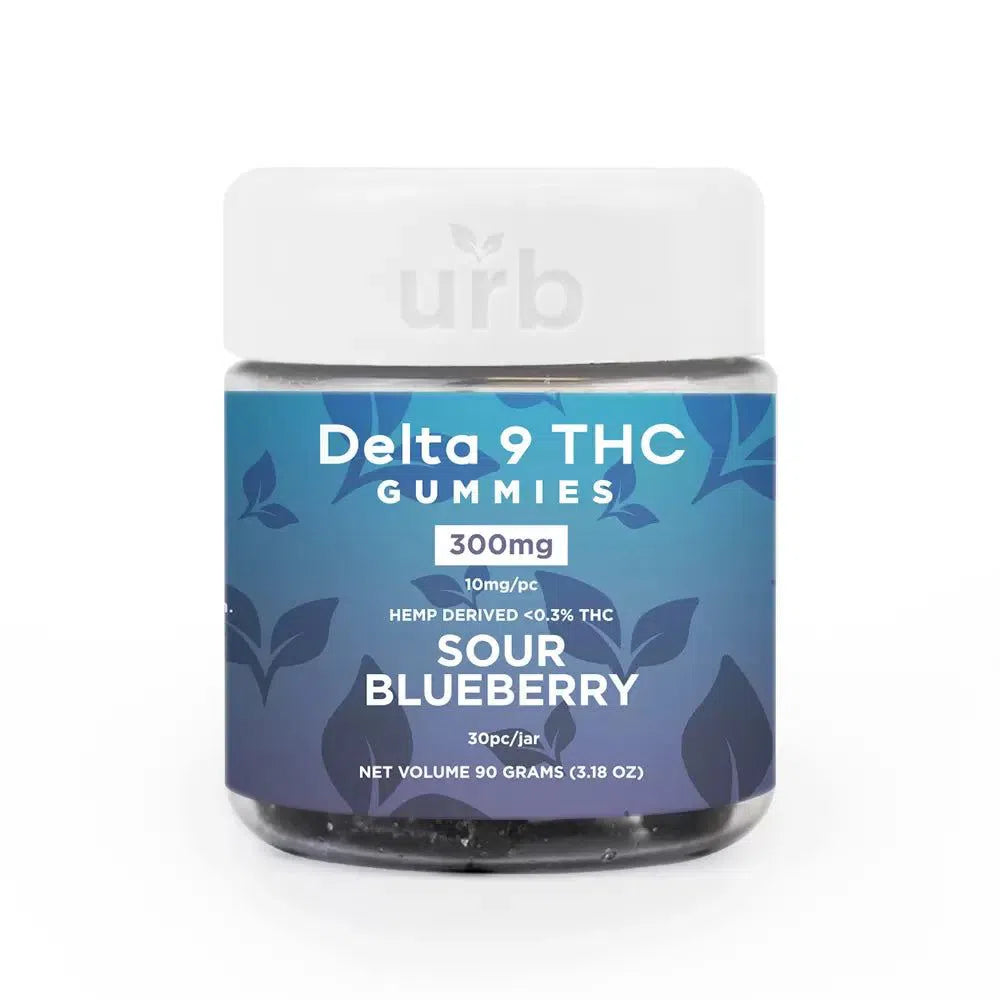 URB Delta 9 THC Gummies 300mg 30ct Jar-URB-Sour Blueberry-NYC Glass