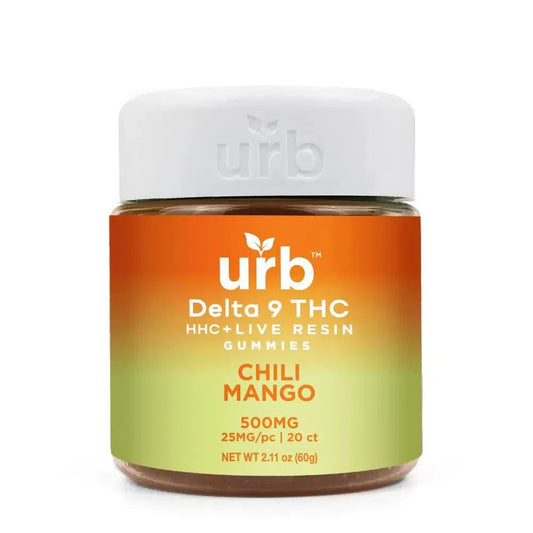 URB Gourmet Delta 9 THC/HHC Live Resin Blend 500mg Vegan Gummies-URB-Chili Mango-NYC Glass