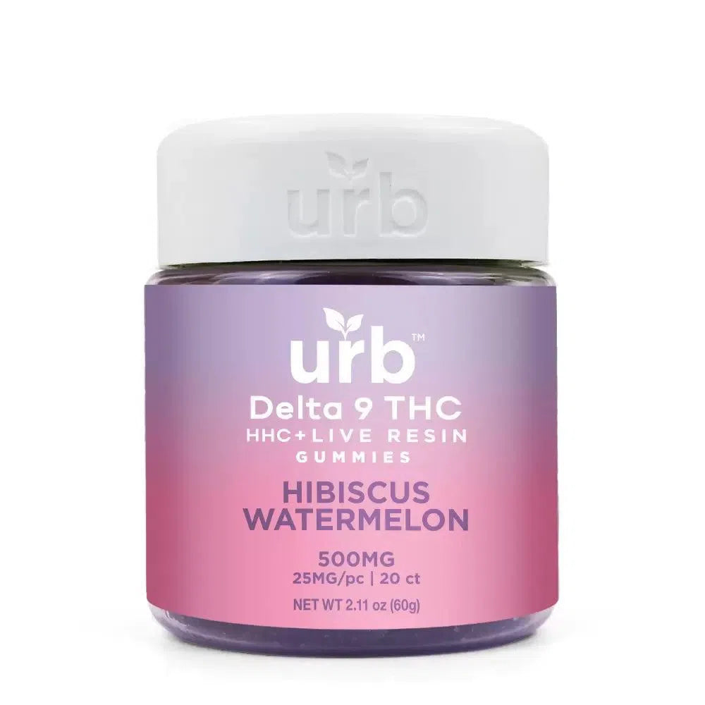 URB Gourmet Delta 9 THC/HHC Live Resin Blend 500mg Vegan Gummies-URB-Watermelon Hibiscus-NYC Glass