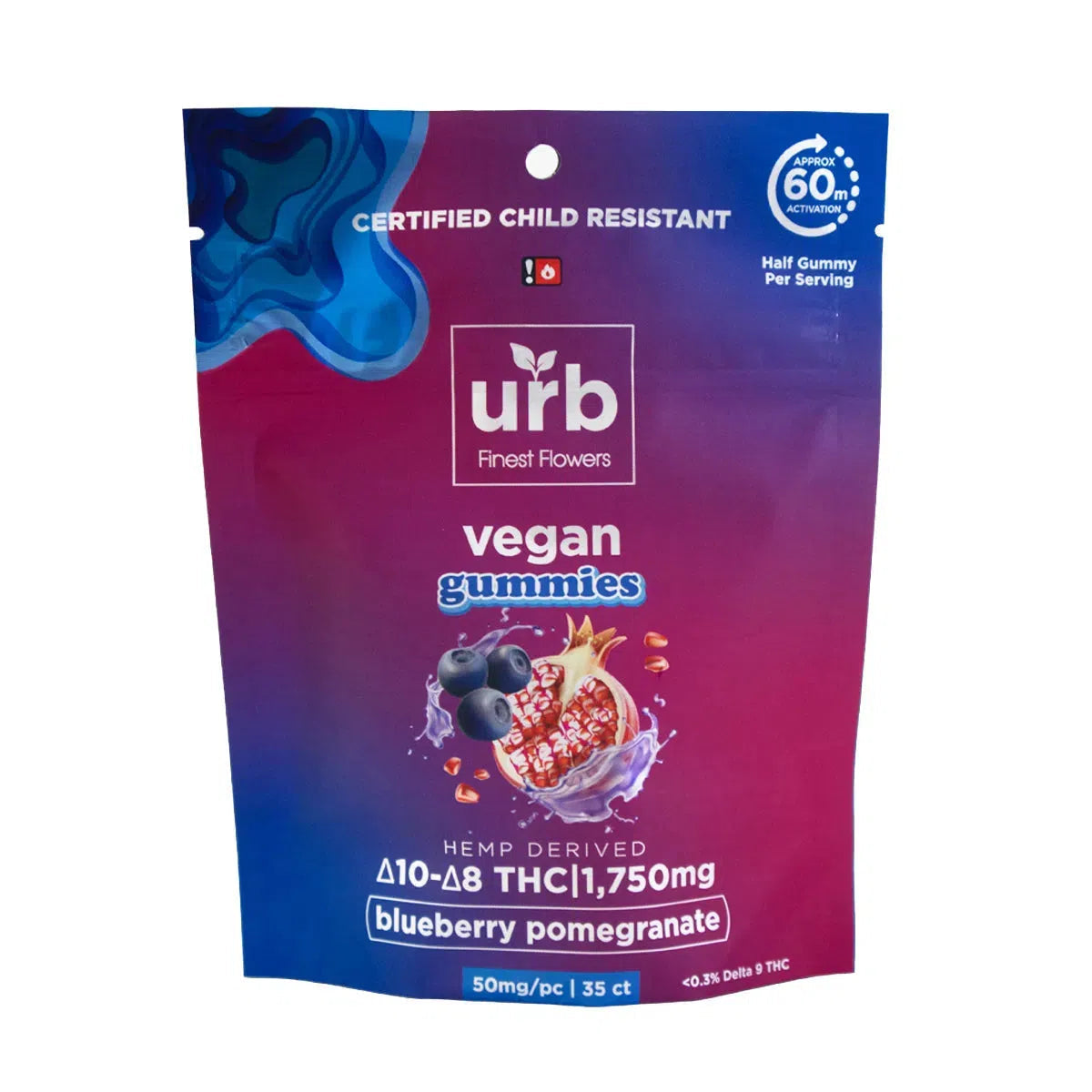 URB Vegan Delta 8 + Delta 10 THC Gummies 500mg & 1750mg-URB-Blueberry Pomegranate - 1750mg (35ct)-NYC Glass