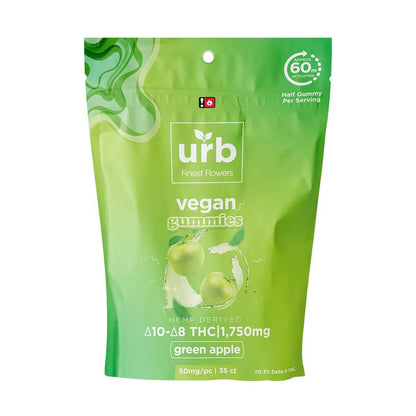 URB Vegan Delta 8 + Delta 10 THC Gummies 500mg & 1750mg-URB-Green Apple - 1750mg (35ct)-NYC Glass