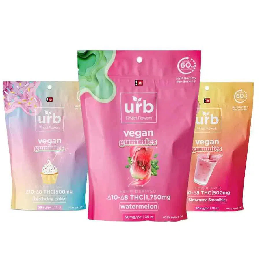 URB Vegan Delta 8 + Delta 10 THC Gummies 500mg & 1750mg-URB-NYC Glass