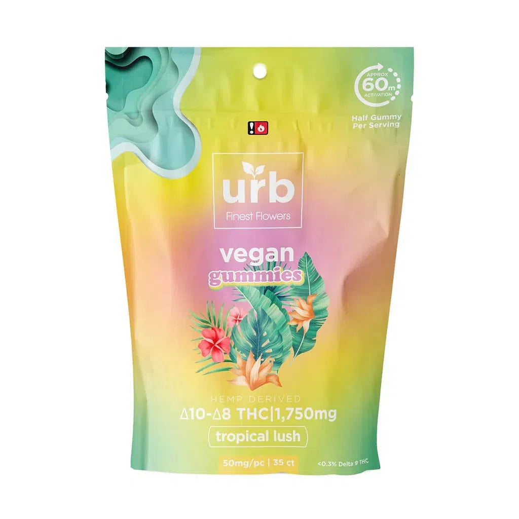 URB Vegan Delta 8 + Delta 10 THC Gummies 500mg & 1750mg-URB-Tropical Lush - 1750mg (35ct)-NYC Glass