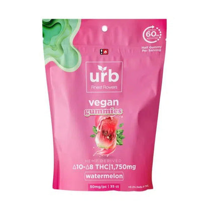 URB Vegan Delta 8 + Delta 10 THC Gummies 500mg & 1750mg-URB-Watermelon - 1750mg (35ct)-NYC Glass