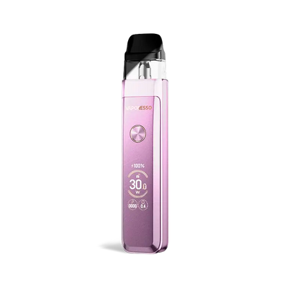 Vaporesso XROS Pro 2 pod system in Moonlit Pink, showing its sleek metallic body, screen, and button.