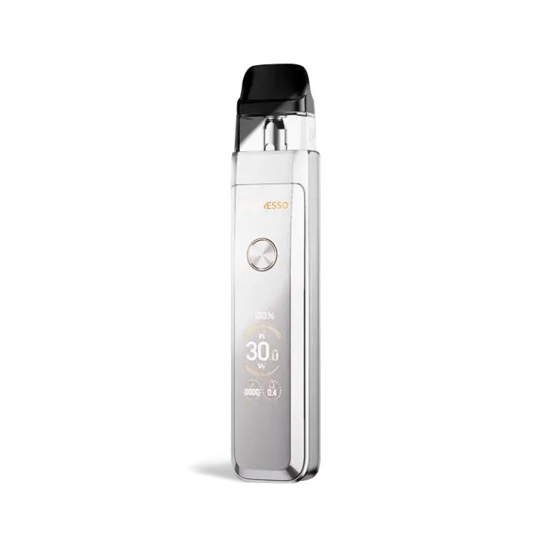 Vaporesso XROS Pro 2 Pod System in Glittering Silver, showing its sleek aerospace alloy design and clear TFT screen.