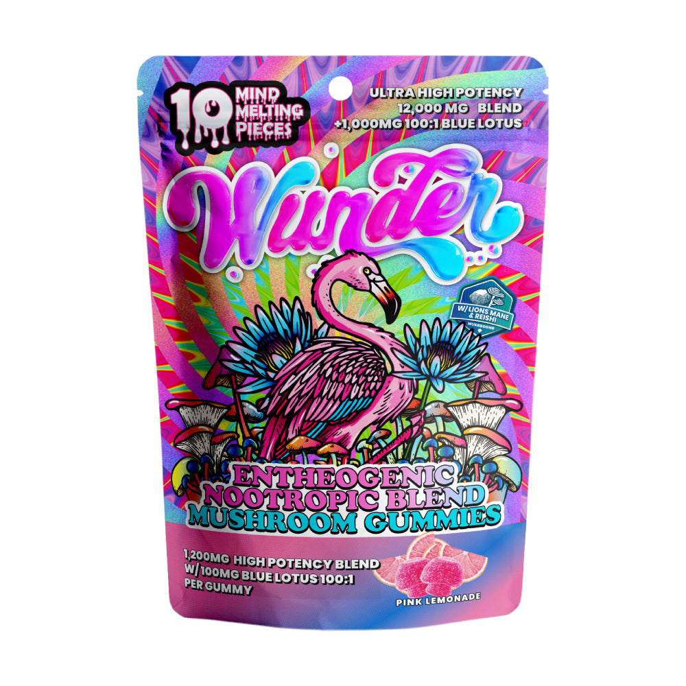 Wunder Ultra High Potency 12,000mg Blend Mushroom Gummies + 1,000mg Blue Lotus | 10ct Pink Lemonade-Wunder-NYC Glass