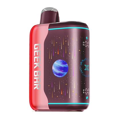 Red Geek Bar Pulse X 2 disposable vape with a cosmic design, smart LED display, and ergonomic mouthpiece.