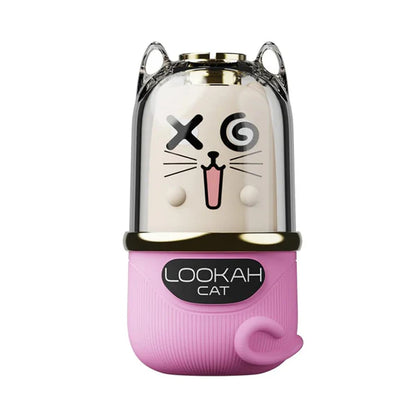 Pink Lookah Cat 510 thread vape battery with a clear glass top, cat face design, and silicone body.