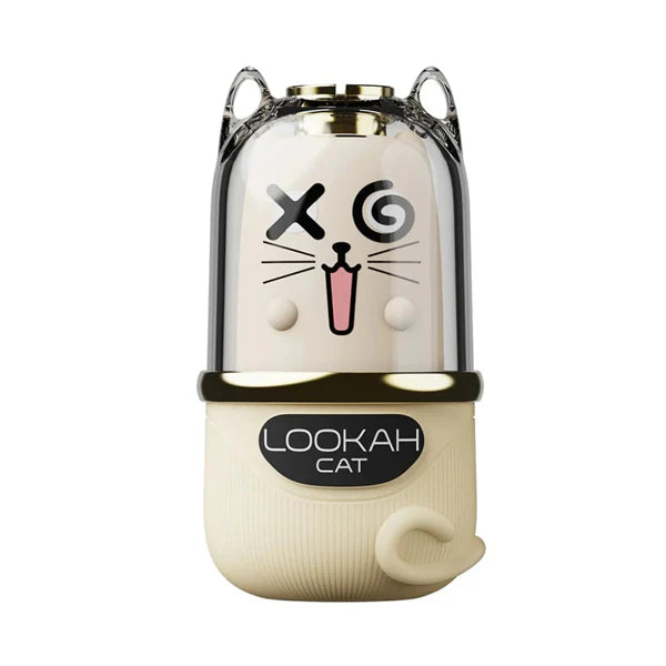 Cream Lookah Cat 510 thread vape battery with clear glass top, cat face design, and gold accents.