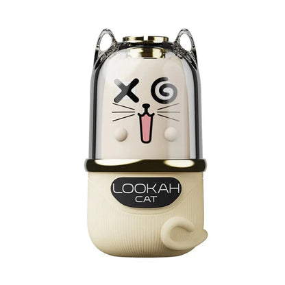 Cream Lookah Cat 510 thread vape battery with clear glass top, cat face design, and gold accents.