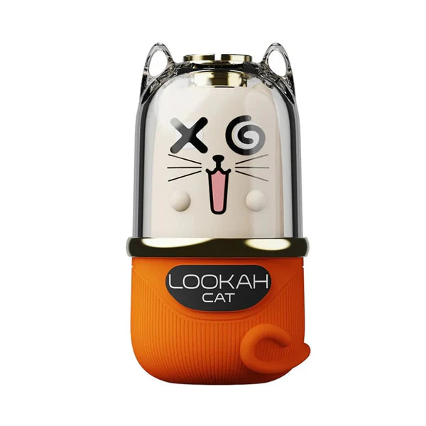 Orange Lookah Cat 510 thread vape battery with clear top, cat face design, and tail accent.