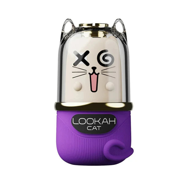 Purple Lookah Cat 510 Thread Vape Battery with clear glass top, cat face design, and silicone body.