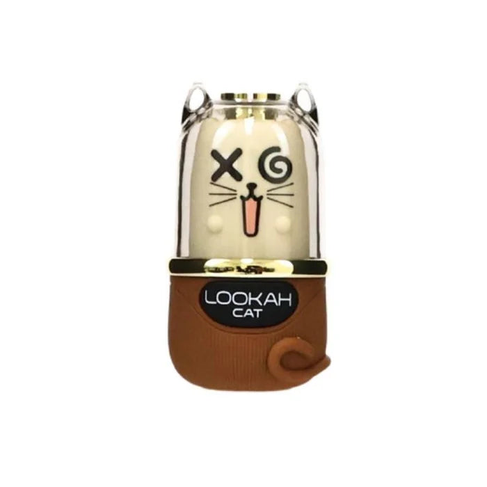Brown Lookah Cat 510 thread vape battery with a playful cat face design and clear glass top.