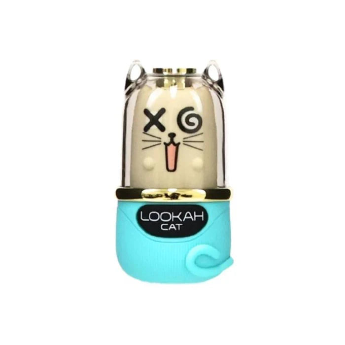 Lookah Cat 510 thread vape battery in turquoise silicone with a clear glass top and cat face design.