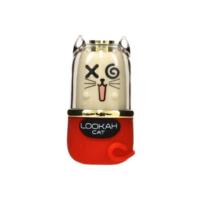 Red Lookah Cat 510 thread vape battery with a playful cat face design and clear glass top.