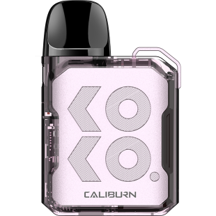 Uwell Caliburn GK2 pod system in translucent pink with a black mouthpiece and "KOKO" design.